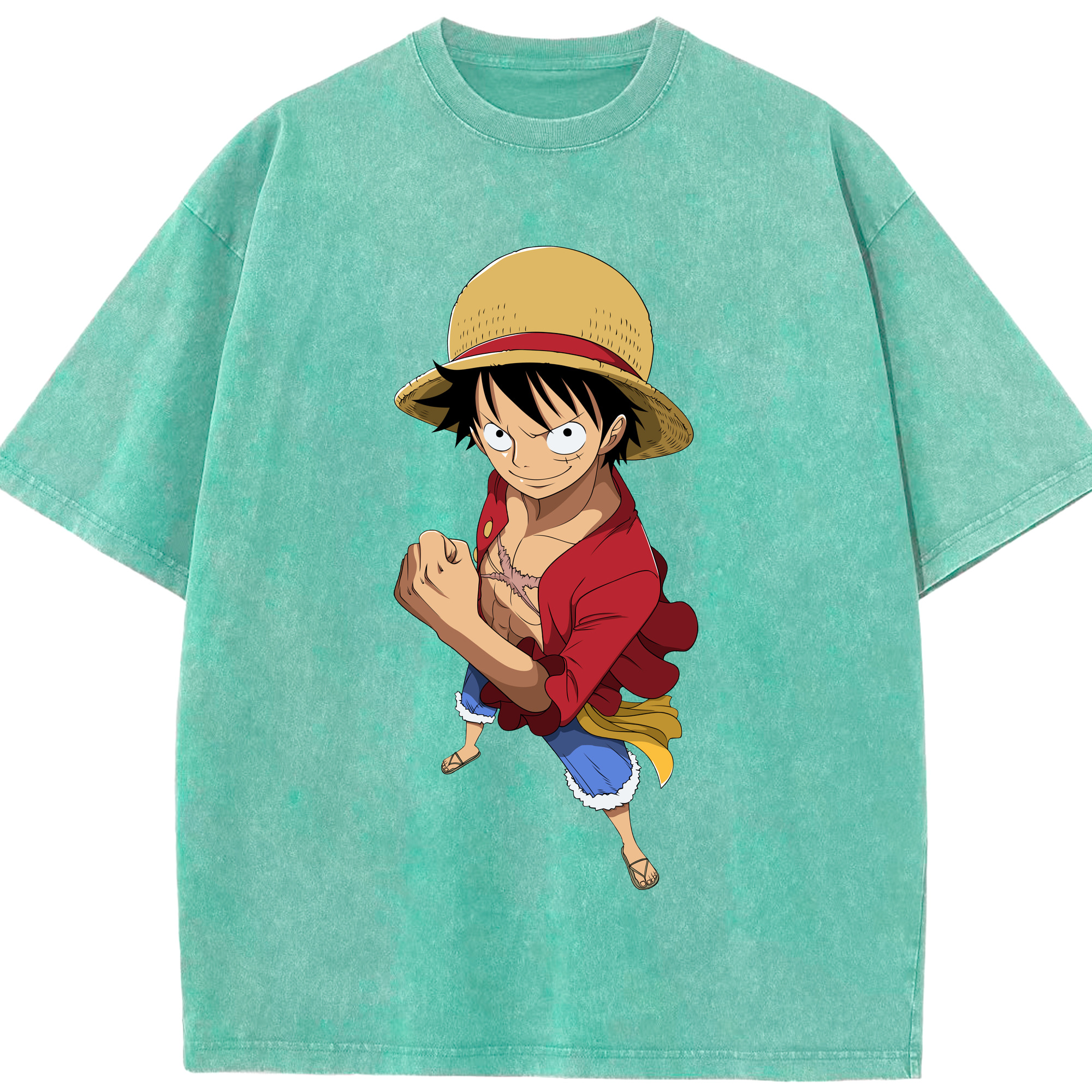 ワンピース モンキー・D・ルフィ ONE PIECE Monkey D. Luffy 綿100% ヴィンテージ風 半袖Tシャツ（フロントプリント）
